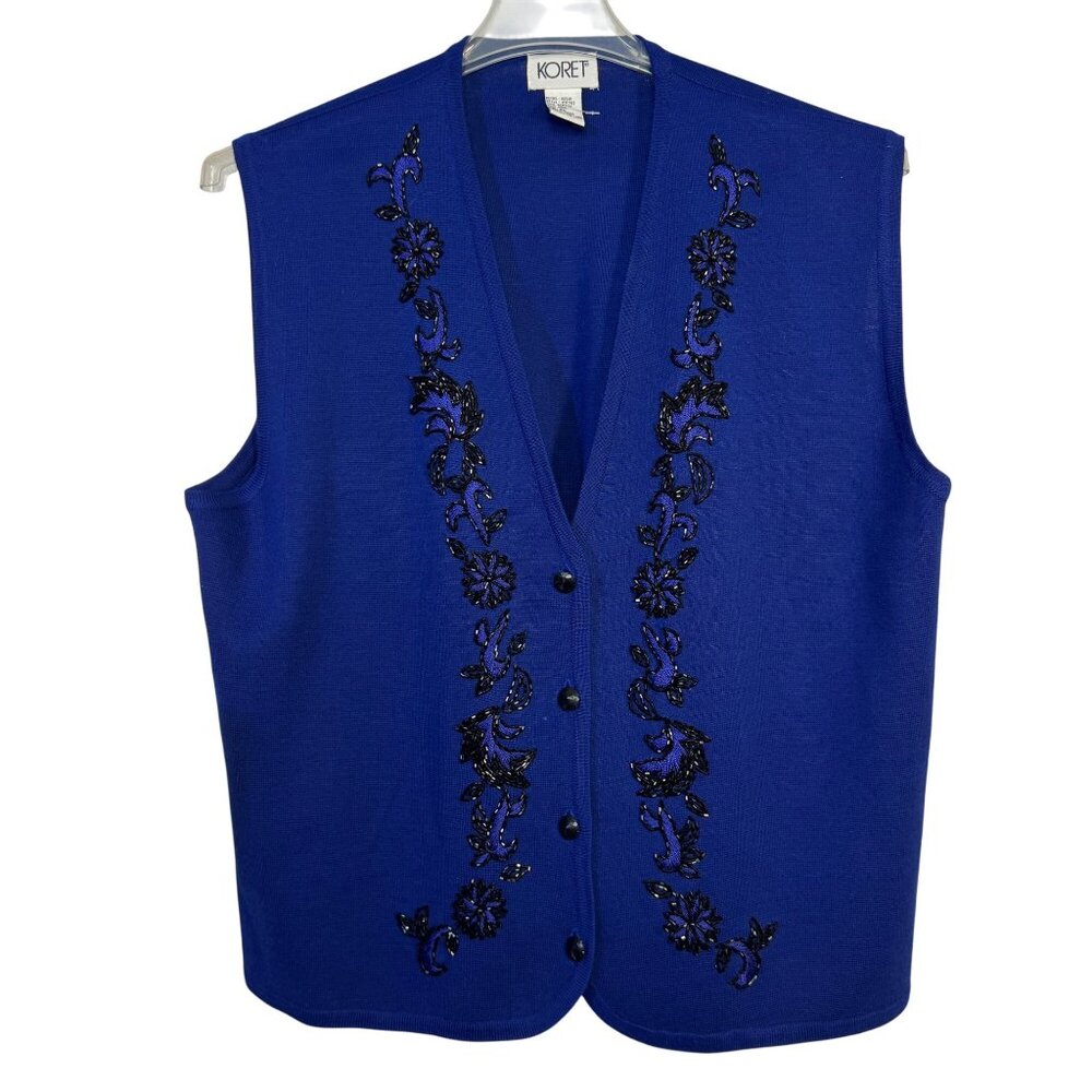 Koret Womens Size XL Blue Embellished Knit Vest Wool Blend
